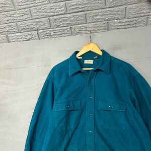 Vintage LL Bean Chamois Cloth Shirt Teal Blue Mens Tall 17.5 Made in USA Cotton
